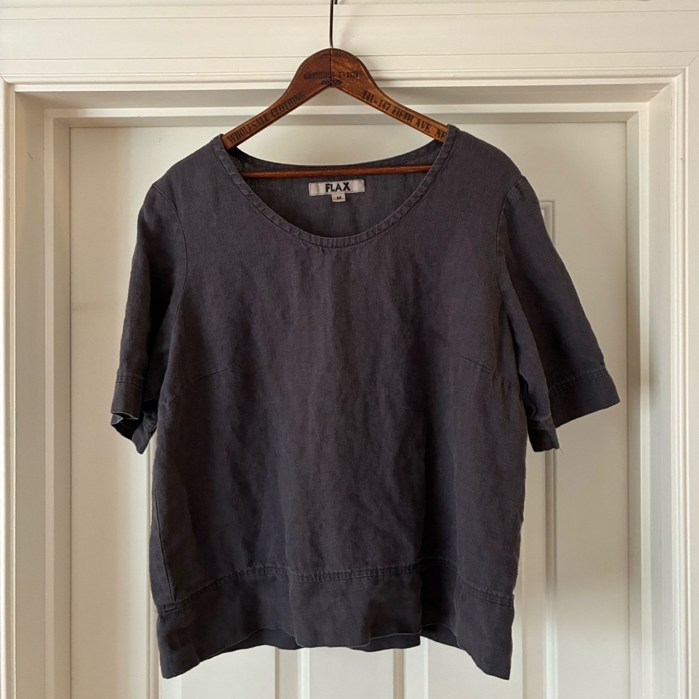 Flax Charcoal Short Sleeve Linen Top